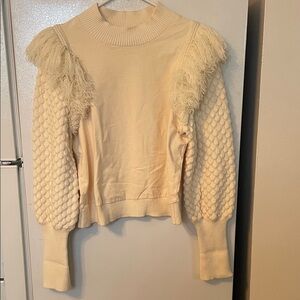 Dolan Left Coast Collection Large Cream Sweater with Textured and Fringe Sleeves